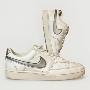 Nike Court Vision Low Women's Size 9.5  White / Metallic Silver Sneakers Shoes
